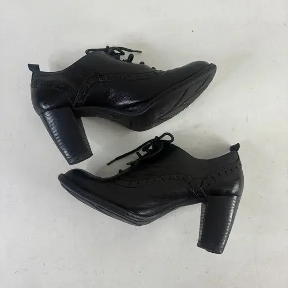 🦉Born Black Leather Oxford Lace Up Block Heel Pumps Sz 9.5 - Picture 10 of 10